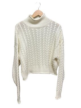 Ardene Heavy Cream High Neck Long Sleeve Cable Knit Sweater Top Size L
